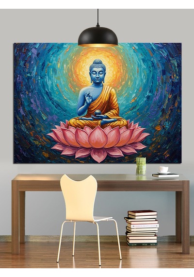 Lotus Üzerinde Oturan Buda Dekoratif Kanvas - Mdf Ahşap Tablo