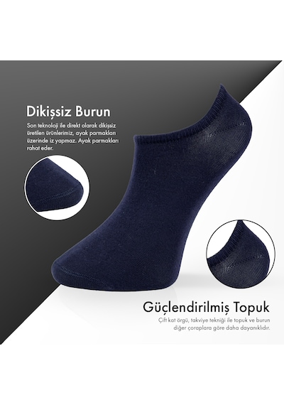 Lion Monroe Saf Bambu Erkek Sneaker Lacivert Çorap Dikişsiz Görünmez Bilekte Spor Çorap Premium 6'lı L5952aznb Softaura
