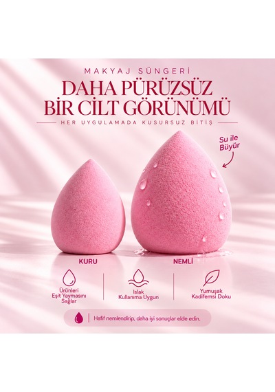 13 Parça Kalp Kadife Puf & Makyaj Süngeri Seti - Far Aplikatörlü Kutu Pembe