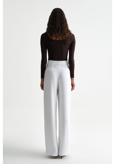 Açelyaokcu Premium Lowry Wide Leg Palazzo Dokuma Pantolon Beyaz