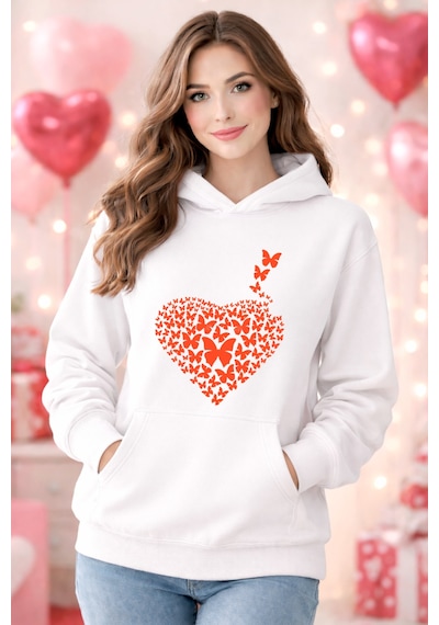 Stil X Sevgililer Gününe Özel, Kapüşonlu Kadın Sweatshırt, Valentıne's Day Beyaz-11
