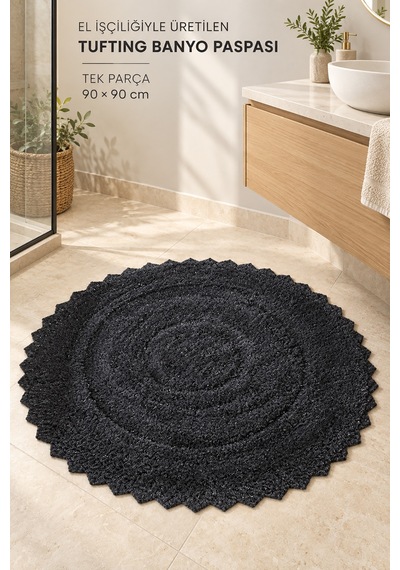 Alanur Bodrum Tufting Cotton Pamuklu El Işi Örgülü 90 X 90 Cm Paspas 110 Siyah