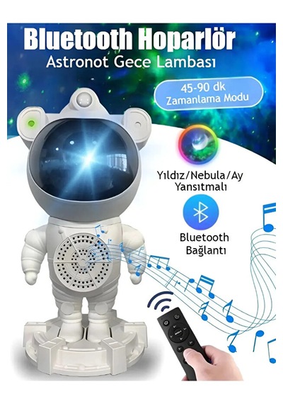 Astoronot Gece Lambası Bluetooth Hoparlör Galaxy Uyumlu Gökyüzü Yansıtma Kumandalı