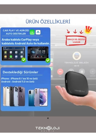 Kablosuz Carplay Ve Android Auto Adaptörü, 2gb Ram 32gb Rom, Türkçe Arayüz, Netflix Ve Youtube