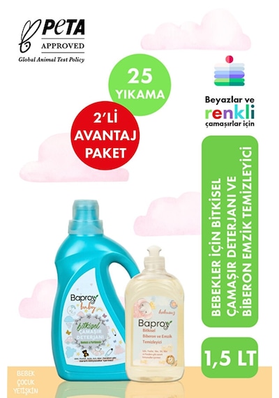 Baproy Bebekler Için Bitkisel Çamaşır Deterjanı 1 Lt + Bitkisel Biberon Emzik Temizleyici 500 Ml