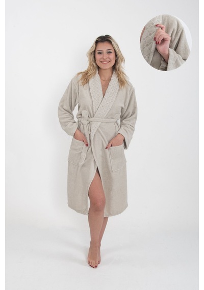 Güvenal Anatolia Soft Unisex Bornoz Bornoz Erkek Bornoz Kadın Bornoz Hediyelik Sabahlık Çeyiz 2 Bej