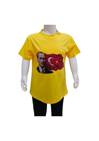 Kostüm Sarayı Ay Yıldızlı Atatürk Baskılı Sarı Tişört Sarı