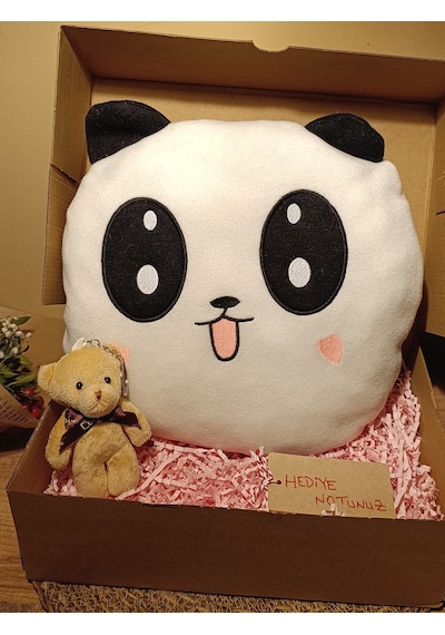 Kutulu Hediye Seti / Panda Yastık 35cm Ve Ayıcık Anahtarlık