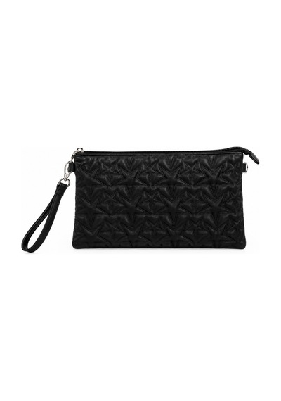 Feg Store Kadın Siyah Yıldız Dikişli Zincir Askı Detaylı Fermuarlı Clutch Çanta