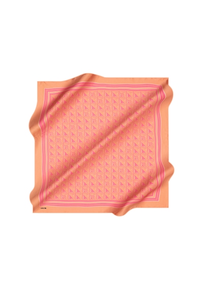 Aker Logo Desenli İpek Krep Saten Eşarp Turuncu-pembe Turuncu-pembe