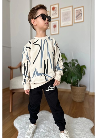 Koçak Kids Çizgi Desenli Siyah Renk Erkek Çocuk Eşofman Takım Siyah