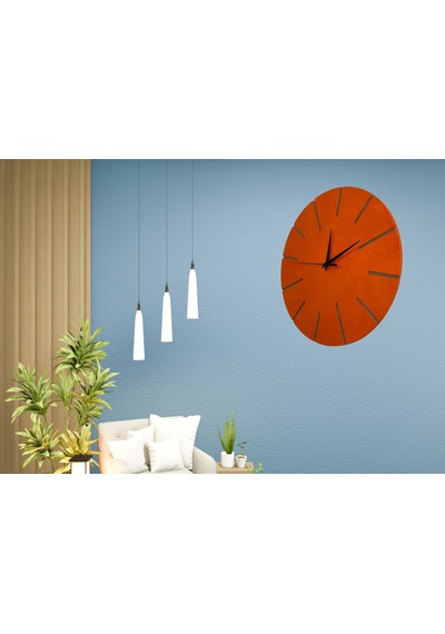 Ahşap Minimal Dekoratif Duvar Saati - 33x33 Cm Turuncu ÇOk Renkli