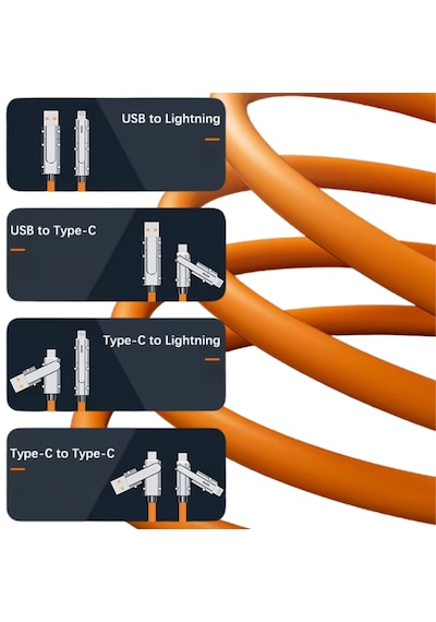 6020 Usb Type C Lightning 4 İn 1 Hızlı Şarj Data Kablosu Çevirici Dönüştürücü Adaptör 120w 2m
