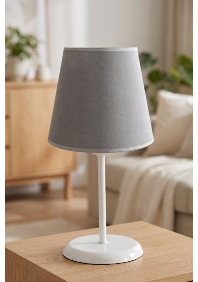 Şenay Aydınlatma Metal Ayaklı Konik Kumaş Abajur Masa Lambası 13,5 cm Gri