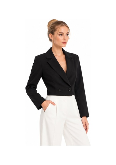 Lafela Kruvaze Kapama Yapılı Crop Blazer Siyah