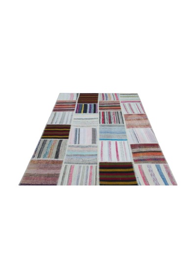 El Dokuması Patchwork Vintage Yün Pamuk Çizgili Halı 25423 160 X 230 Cm Çok Renkli