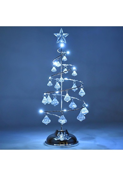 Vıp Kalite 20 Cm Metal Kristal Sarkıtlı Yılbaşı Ağacı Beyaz Led Işıklı Noel Ağacı Gümüş Çam Ağacı 20 Cm