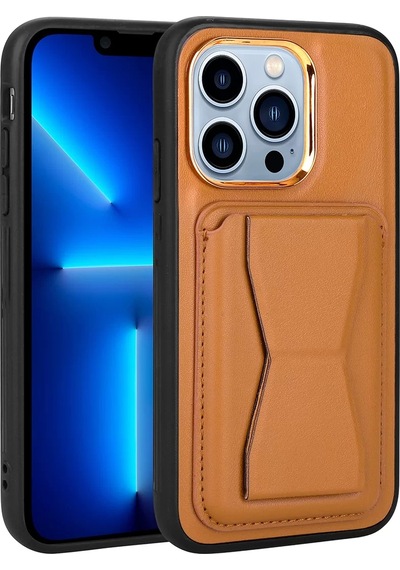 More TR Apple Uyumlu iPhone 12 Pro Max Kılıf Kartlıklı Standlı ​Pu Deri Zore Memo Kapak - Kahve Açık