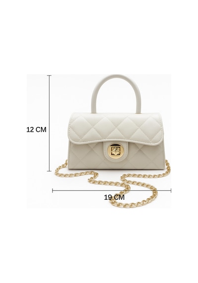 Satuna Parlak Kapitone Mini Çanta Astar Detaylı Zincir Askılı Kadın El Ve Omuz Çantası 19x12 Cm Beyaz