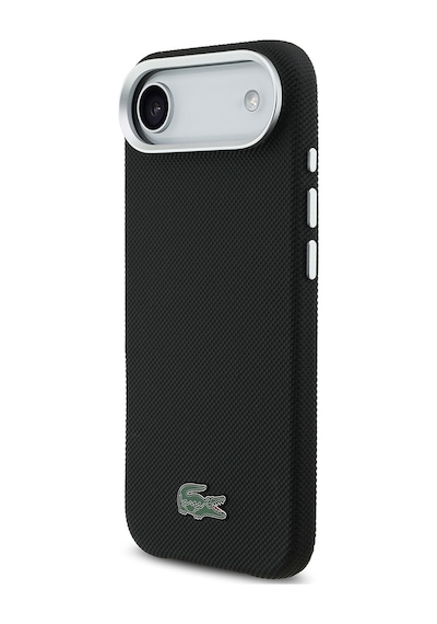 Apple iPhone 17 Air Kılıf Lacoste Lisanslı M-safe Uyumlu Pvc Pike Desenli İkonik Timsah Logolu Kapak Siyah