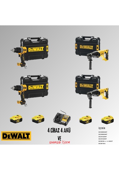 Dewalt DCD805NT+ DCD805NT + DCH133NT + DCH133NTt 4 Adet 5 Amper Akü + Şarj Aleti Set