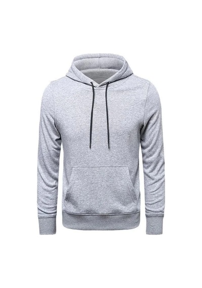 Erkek 3 İplik Pamuklu Kapüşonlu Cepli Hoodie Sweatshirt - Gri