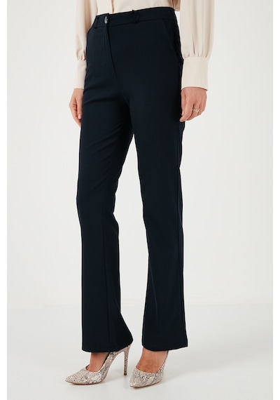 Lela Yüksek Bel Regular Fit Bol Paça Bayan Pantolon 611Pl030W4 Lacivert