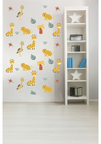Safari Dostları Temalı 50 Parça Çocuk Ve Bebek Odası Dekoratif Duvar Sticker Seti