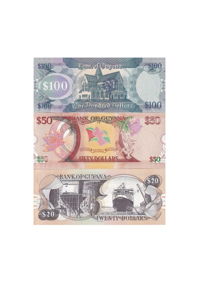 Guyana 20 - 50 - 100 Dolar Yabancı Kağıt Para Seti 3'lü Çil Unc Koleksiyon Para