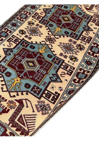 El Dokuma Sıfır Sındırgı Halısı 110x200 Turkuaz Kırmızı Kök Boya