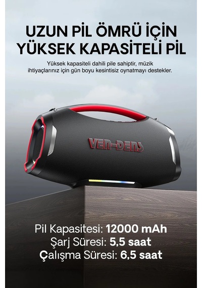 Ven-dens Vd-spk027s 240 W Bluetooth 5.3 Taşınabilir Karaoke Hoparlörü, 12000 Mah Batarya, Siyah