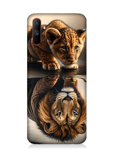 Realme C3 Uyumlu Aslana Bakan Yavru Desenli Silikon Kılıf Çok Renkli
