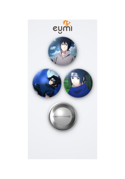 Naruto Animesi Sasuke Uchiha 3'lü Metal Rozet Seti 58mm İğneli Buton Çanta Yaka Rozeti Çok Renkli