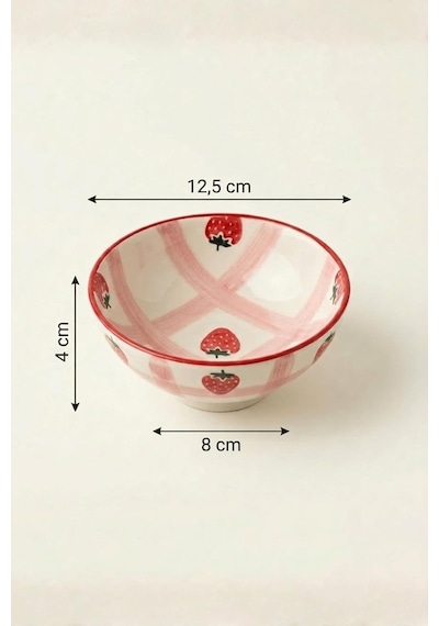 4'lü Seramik Oval Kahvaltılık Sosluk Reçellik Sunumluk Kase Seti Çilek Serisi 250 Ml Mıt1331 Diğer