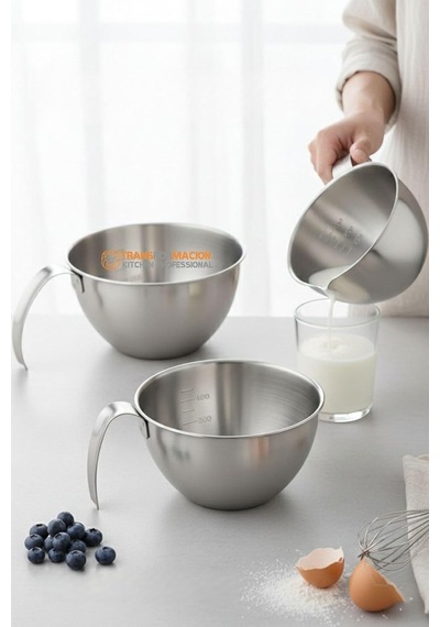 Transformacion Inox Çelik Profesyonel Ölçülü Karıştırma Kabı Seti -400-600 Ml Sos &amp Hazırlık Şefi Serisi Diğer