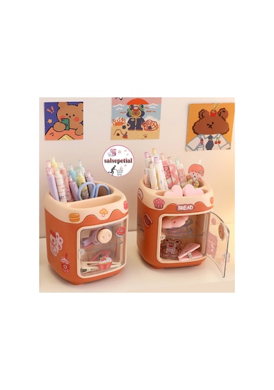 Kawaii Sevimli Kalem Kutusu Masaüstü Kalemlik Kawaii Kapaklı Kalem Kutusu Masa Üstü Organizer Turuncu Kapaklı