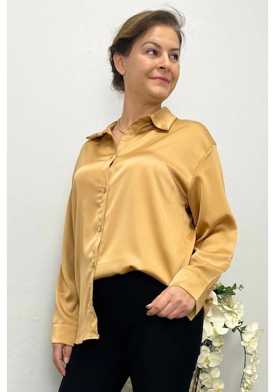 Mia Butik Kadın Camel Saten Gömlek Camel