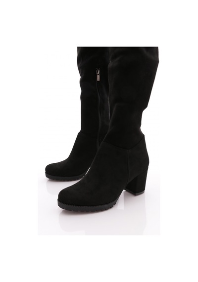 Dgn 5400-22k Kadin Strech Detayli Fermuarli Knee High Topuklu Çizme Siyah Süet