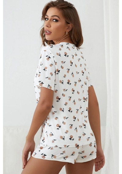 Merry See Baskılı Kısa Kollu Şortlu Kadın Pijama Takımı - Beyaz