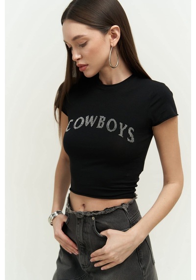 Mai Collection Mai Studios Co. Cowboys Siyah Penye Crop
