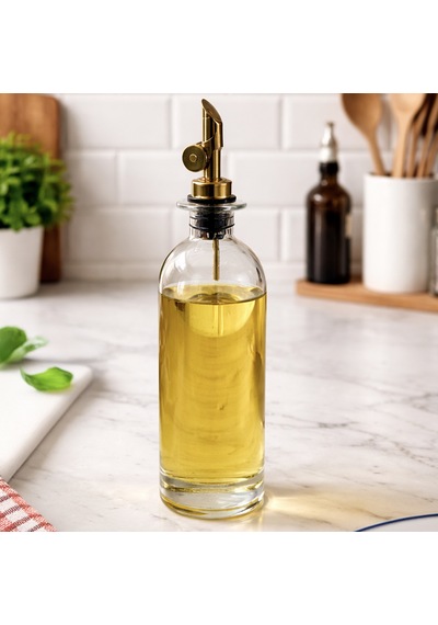 Porsima 3890 Gold Sızdırmaz Kapaklı Cam Yağlık Sirkelik Yağdanlık 500 Ml Şeffaf
