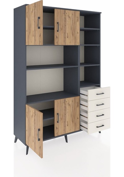 Hyperion Dolap 9 Raflı 4 Çekmeceli 4 Kapaklı 132x44x195 Antra... Antrasit