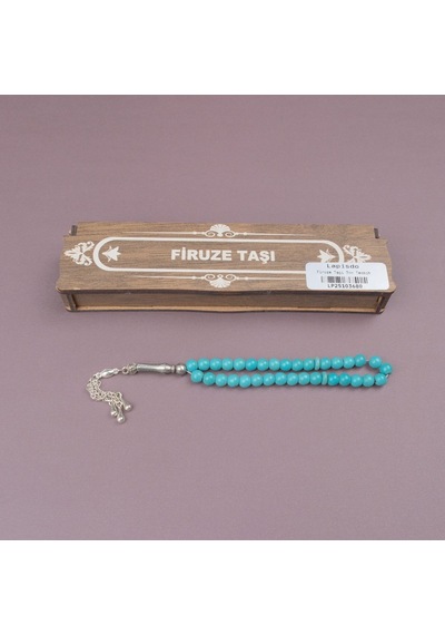 Firuze Doğal Taş Küre Kesim 7mm Tesbih Kahverengi Ahşap Kutulu