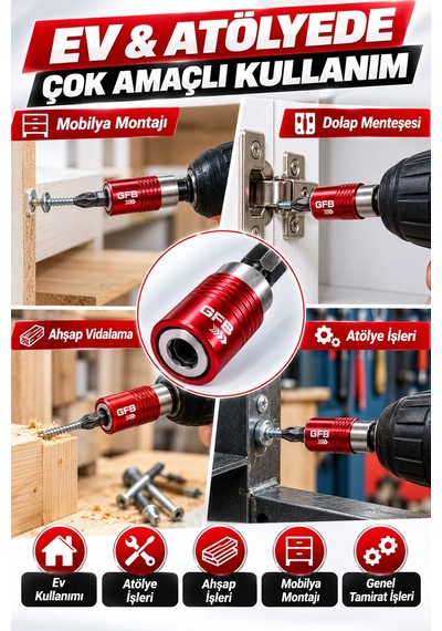 Gfb X-pro Kilitli Bits Adaptörü 60 Mm 1/4" Manyetik Quick Lock Hızlı Uç Değiştirme Aparatı