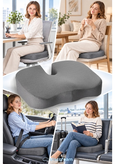 Viscofoam Ortopedik Oturma Minderi Hemeroid Kuyruk Sokumu Coccyx Oturma Minderi Visco Minder Gri