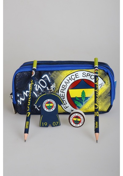 Lisanslı Fenerbahçe Kalem Çantası,2'li Kurşun Kalem,silgi Ve Çift Bıçaklı Kalemtraş Seti Ahşap