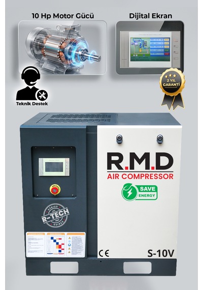 R.m.d Kompresör 10 Hp İnvertörlü Vidalı Hava Kompresörü Tek Makine S-10v