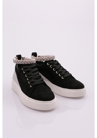 Dgn Es851 Kadin Kalin Taban Halhal Detayli Silver Taşli Sneakers Ayakkabi Siyah