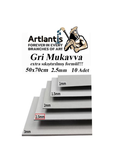 Mukavva Gri 2.5 mm 50x70 cm 10 Adet Sert Karton Ekstra Sıkıştırılmış 50*70 Mukavva Gri Renkli 10 Adet