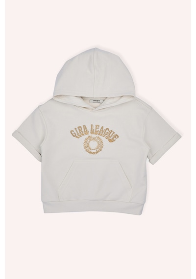 Kız Çocuk Kapüşonlu Kısa Kollu Ön Bedeni Simli Nakışlı Cepli Bej Sweatshirt Çok Renkli 2511GK08002